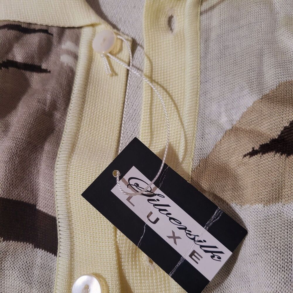 Silversilk Luxe Cream & Brown Linen Blend Knit Button-Up Cardigan Unisex L-‎ XL - Picture 5 of 9
